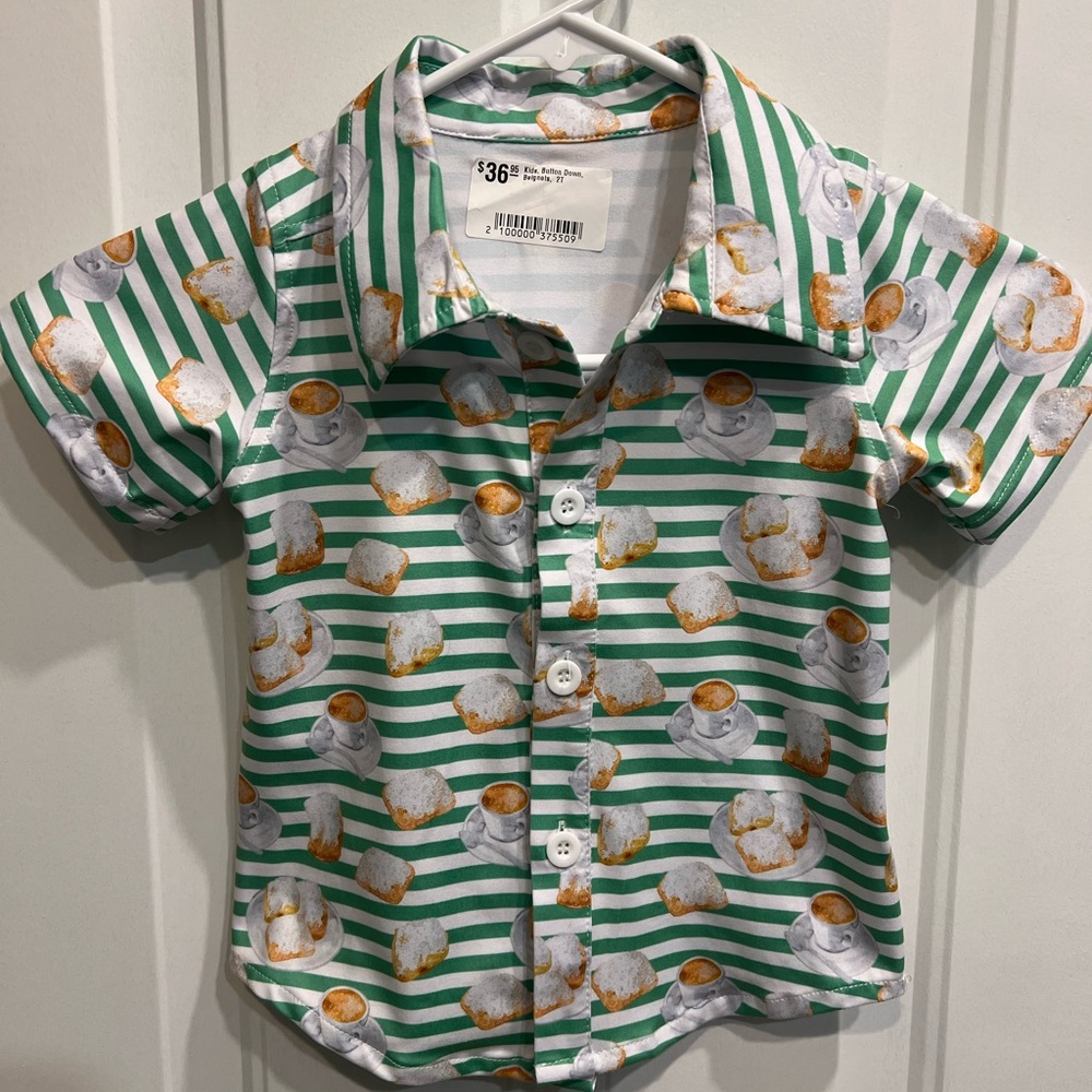 NWT Jolie beau coffee and beignet New Orleans striped polo